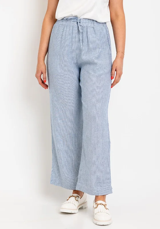 Freequent Lava Striped Linen Trousers, Nebular Blue & Off White