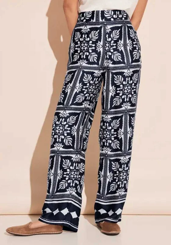 Street One Satin Printed Trousers, Deep Blue