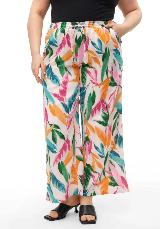 Vero Moda Curve Kleo Leaf Print Wide Trousers, Crystal Pink