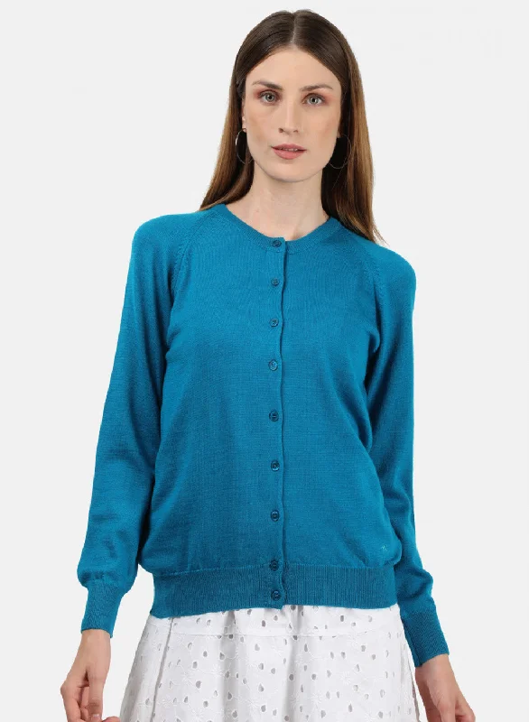 Women Blue Solid Cardigan