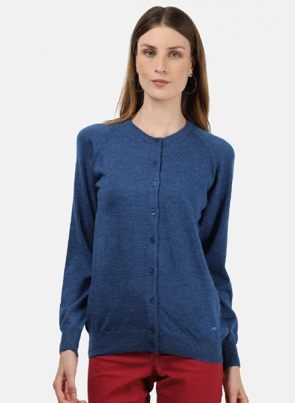 Women Blue Solid Cardigan