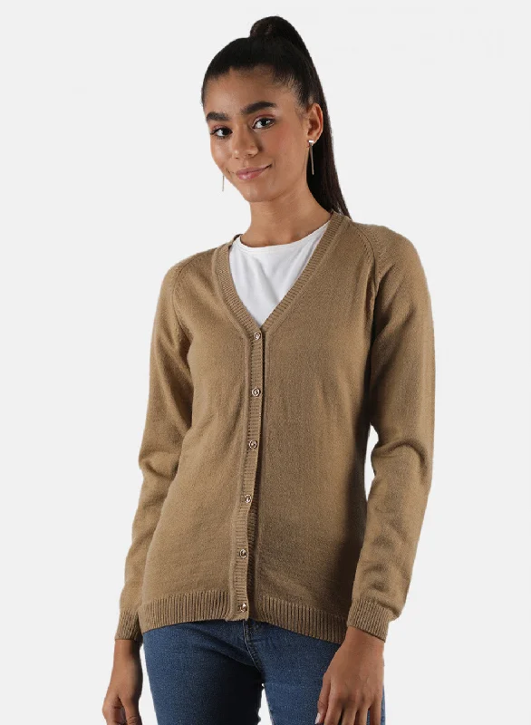 Women Brown Solid Cardigan