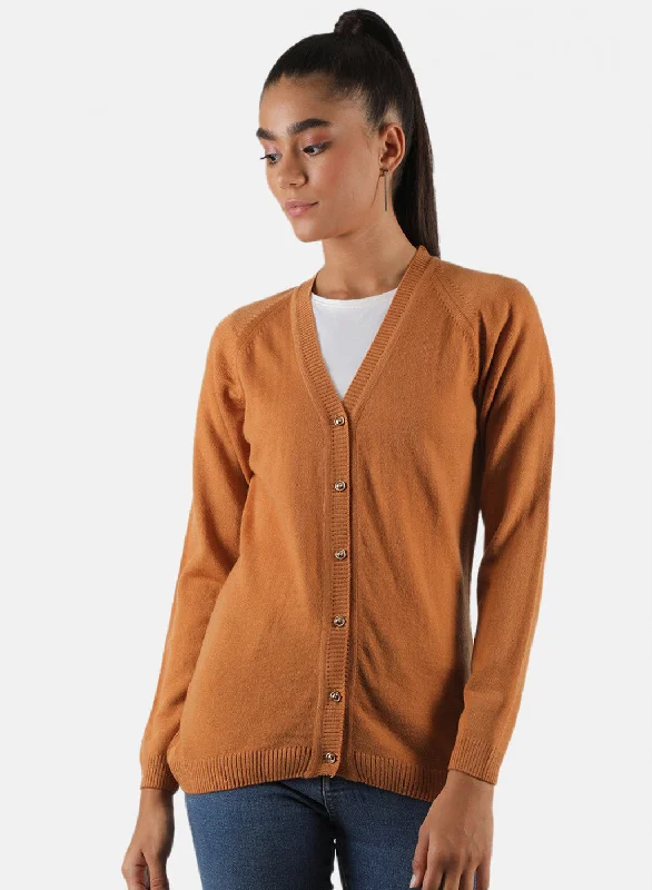 Women Light Orange Solid Cardigan