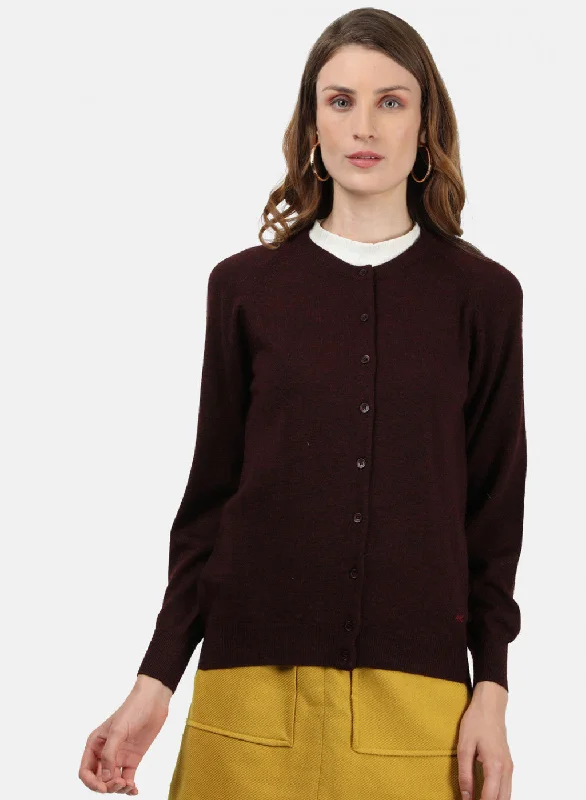 Women Maroon Solid Cardigan