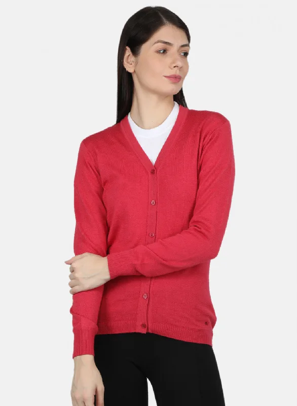 Women Pink Solid Cardigan