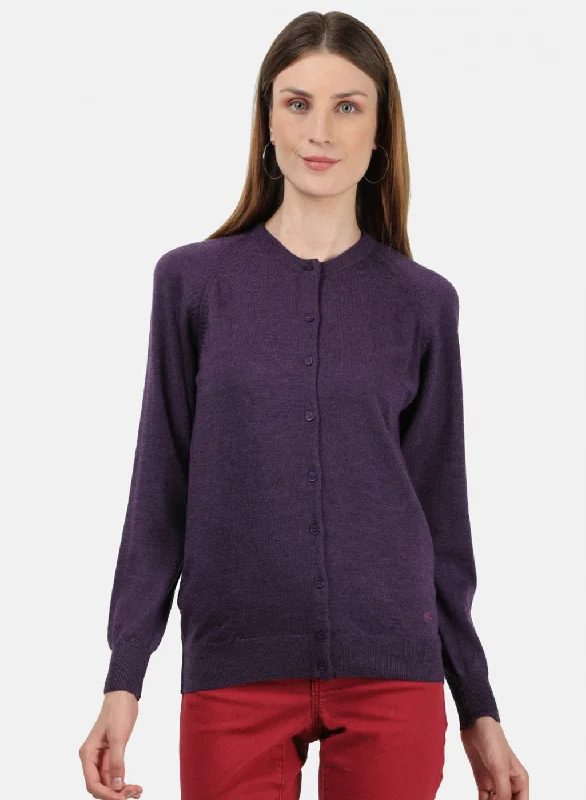 Women Purple Solid Cardigan