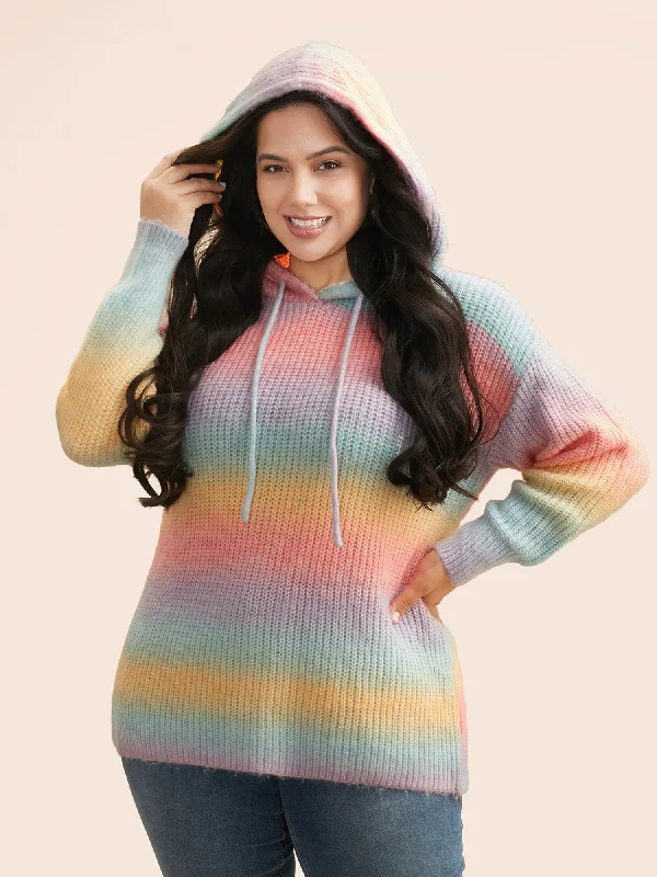 Ombre Contrast Hooded Drop Shoulder Pullover