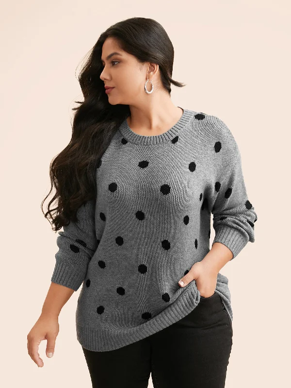 Polka Dot Drop Shoulder Sleeve Pullover