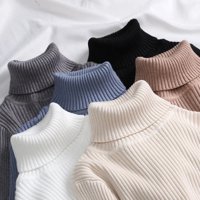 New Spring Autumn Knit Long sleeve Turtleneck Pullover Solid Color High Neck Jumper Bottoming Shirt Knitted Sweaters T15501Y