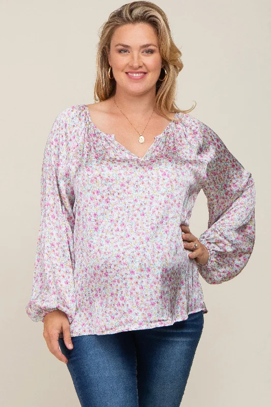 White Micro Floral Plus Maternity Blouse