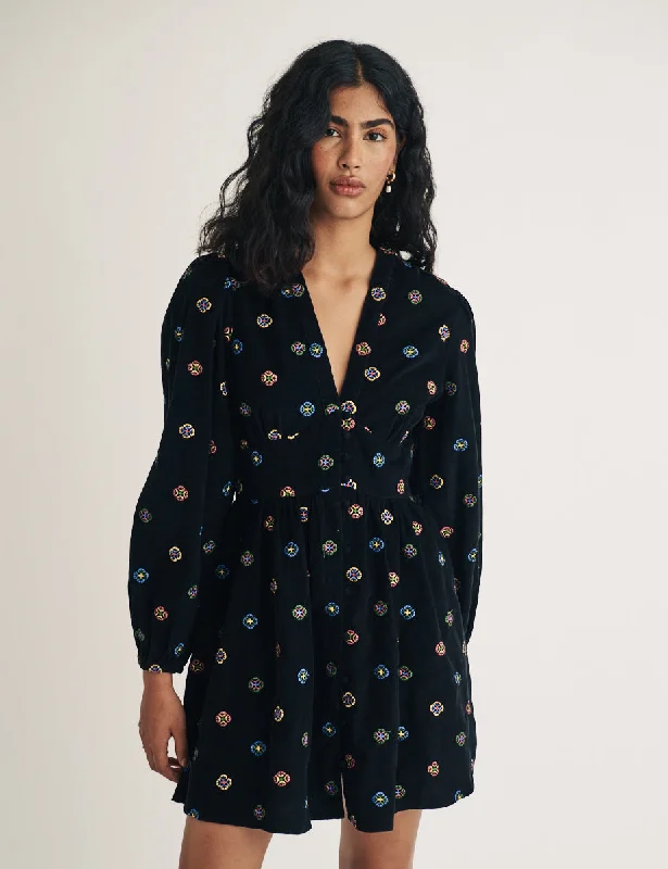 Petite Black Floral Embroidered Starlight Mini Dress