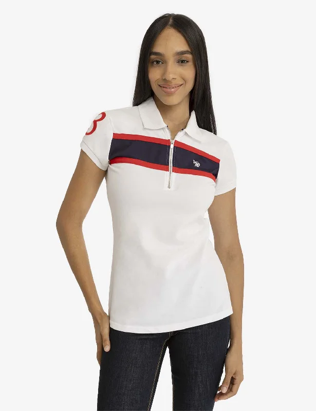 STRIPE ZIP UP POLO SHIRT